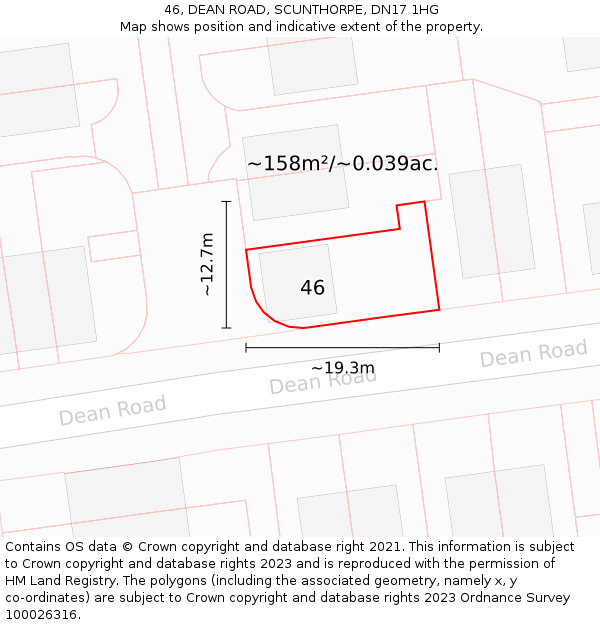 46, DEAN ROAD, SCUNTHORPE, DN17 1HG: Plot and title map