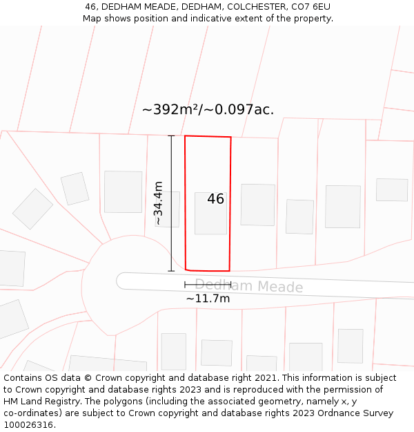 46, DEDHAM MEADE, DEDHAM, COLCHESTER, CO7 6EU: Plot and title map