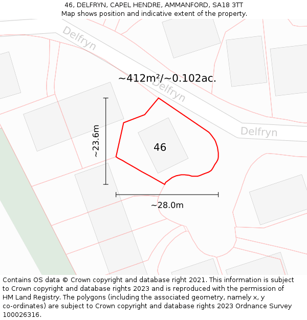 46, DELFRYN, CAPEL HENDRE, AMMANFORD, SA18 3TT: Plot and title map