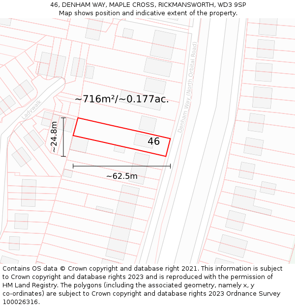 46, DENHAM WAY, MAPLE CROSS, RICKMANSWORTH, WD3 9SP: Plot and title map