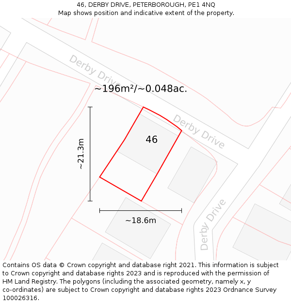 46, DERBY DRIVE, PETERBOROUGH, PE1 4NQ: Plot and title map