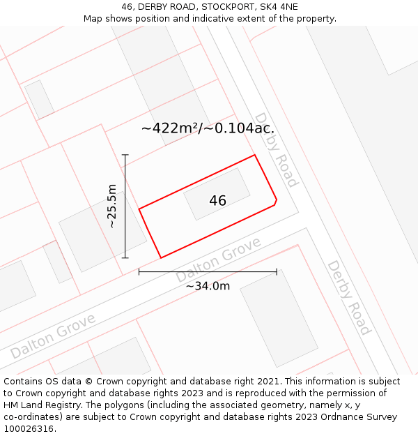46, DERBY ROAD, STOCKPORT, SK4 4NE: Plot and title map