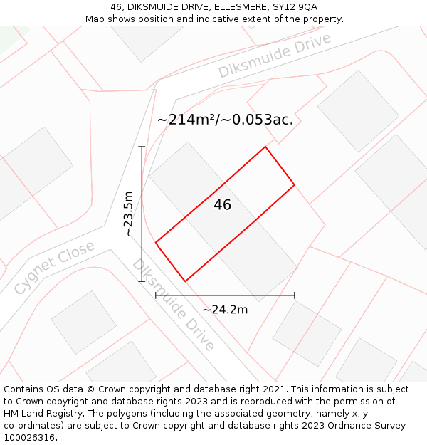 46, DIKSMUIDE DRIVE, ELLESMERE, SY12 9QA: Plot and title map