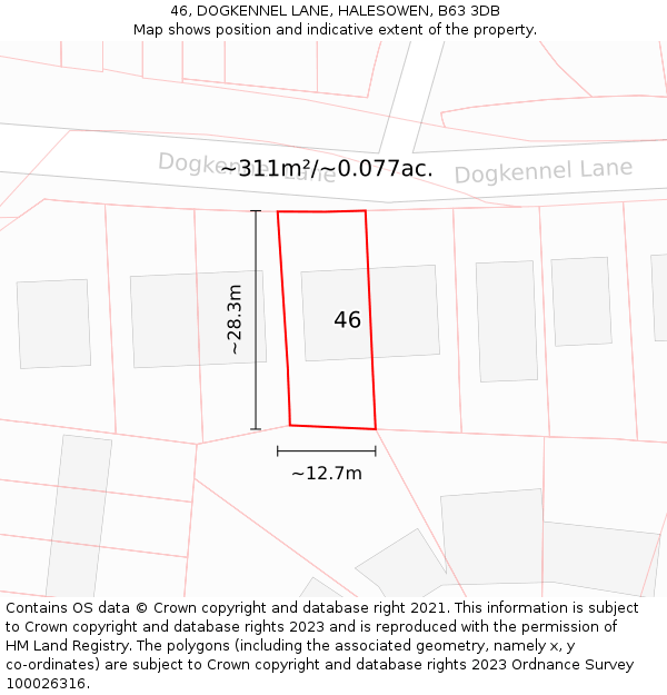 46, DOGKENNEL LANE, HALESOWEN, B63 3DB: Plot and title map