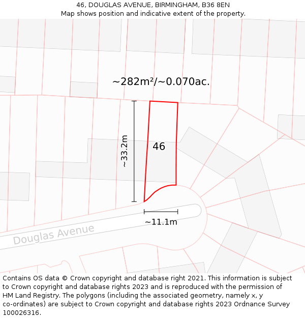 46, DOUGLAS AVENUE, BIRMINGHAM, B36 8EN: Plot and title map