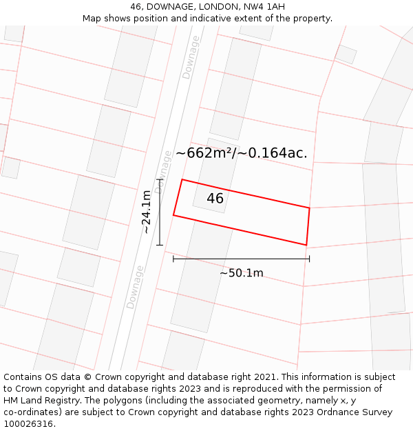 46, DOWNAGE, LONDON, NW4 1AH: Plot and title map