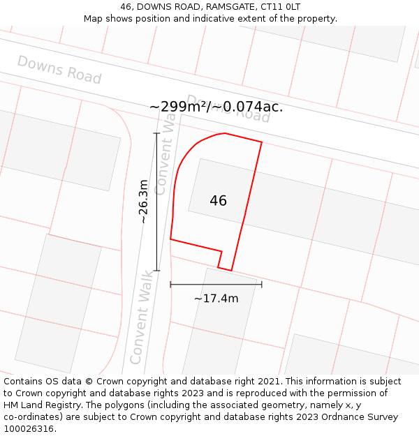 46, DOWNS ROAD, RAMSGATE, CT11 0LT: Plot and title map