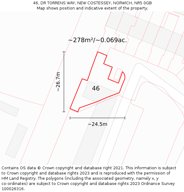 46, DR TORRENS WAY, NEW COSTESSEY, NORWICH, NR5 0GB: Plot and title map