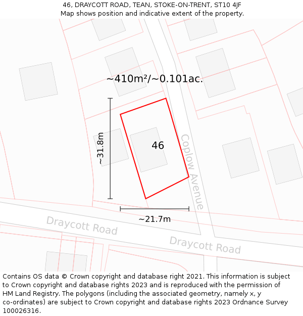 46, DRAYCOTT ROAD, TEAN, STOKE-ON-TRENT, ST10 4JF: Plot and title map