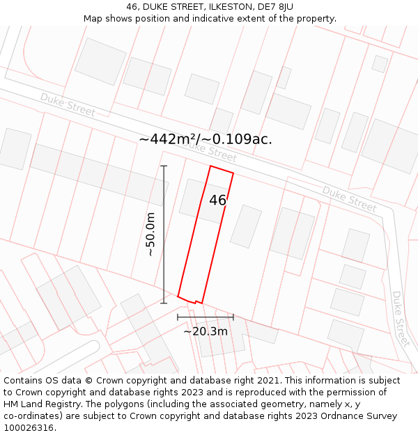 46, DUKE STREET, ILKESTON, DE7 8JU: Plot and title map