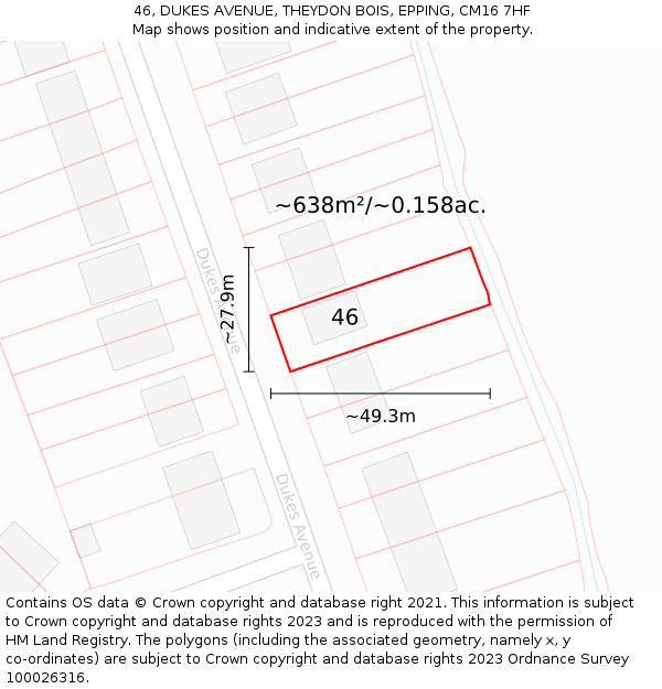 46, DUKES AVENUE, THEYDON BOIS, EPPING, CM16 7HF: Plot and title map