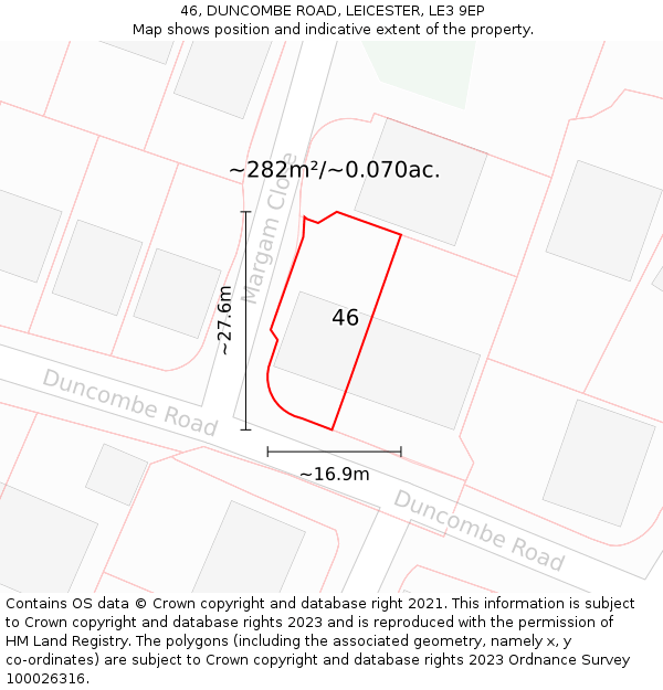 46, DUNCOMBE ROAD, LEICESTER, LE3 9EP: Plot and title map