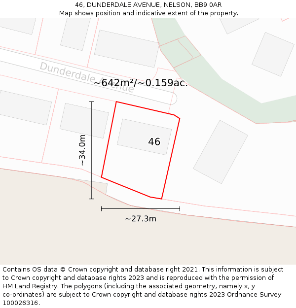 46, DUNDERDALE AVENUE, NELSON, BB9 0AR: Plot and title map