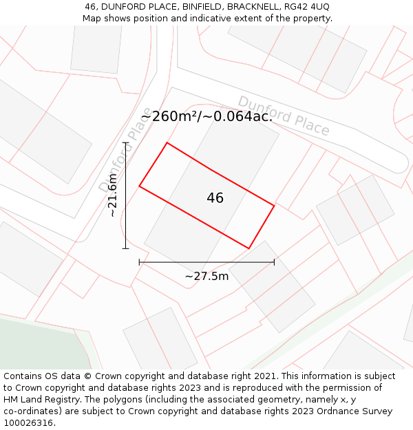 46, DUNFORD PLACE, BINFIELD, BRACKNELL, RG42 4UQ: Plot and title map