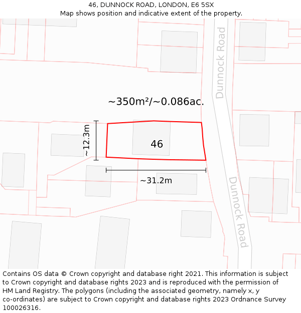 46, DUNNOCK ROAD, LONDON, E6 5SX: Plot and title map