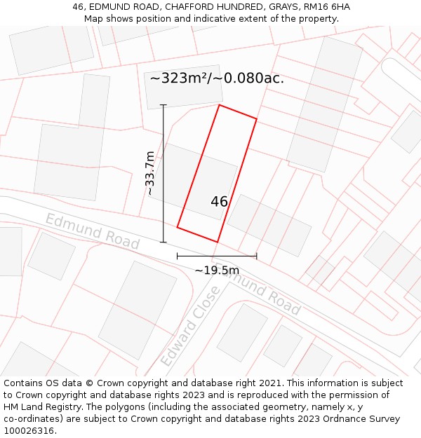 46, EDMUND ROAD, CHAFFORD HUNDRED, GRAYS, RM16 6HA: Plot and title map