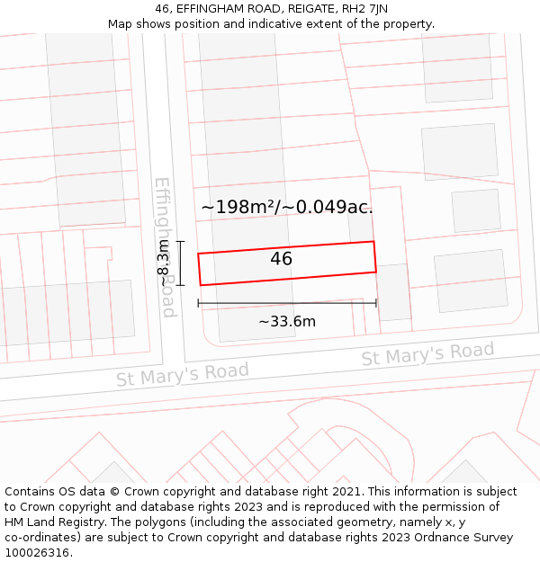 46, EFFINGHAM ROAD, REIGATE, RH2 7JN: Plot and title map