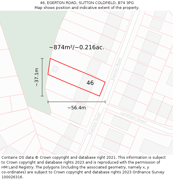 46, EGERTON ROAD, SUTTON COLDFIELD, B74 3PG: Plot and title map