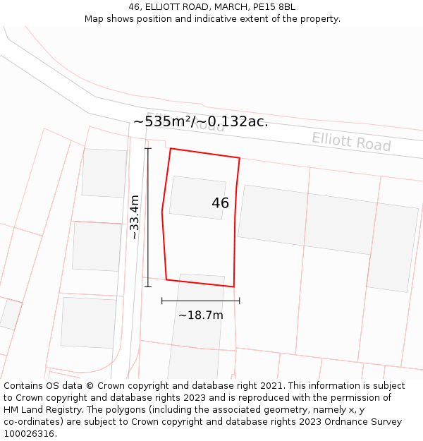 46, ELLIOTT ROAD, MARCH, PE15 8BL: Plot and title map