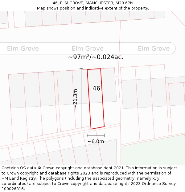 46, ELM GROVE, MANCHESTER, M20 6PN: Plot and title map