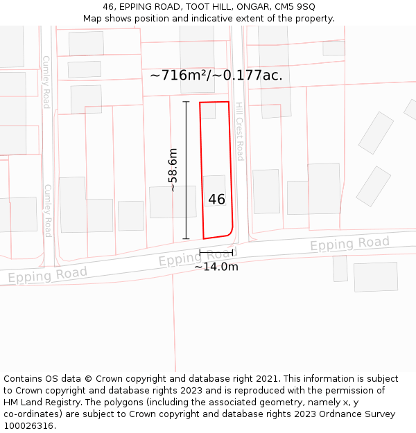 46, EPPING ROAD, TOOT HILL, ONGAR, CM5 9SQ: Plot and title map