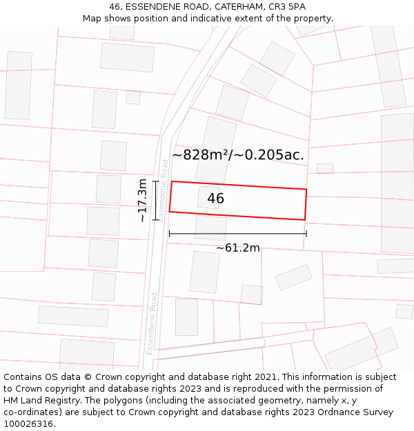 46, ESSENDENE ROAD, CATERHAM, CR3 5PA: Plot and title map