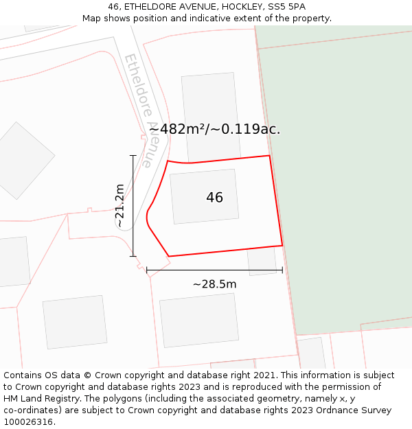 46, ETHELDORE AVENUE, HOCKLEY, SS5 5PA: Plot and title map