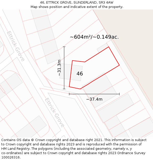 46, ETTRICK GROVE, SUNDERLAND, SR3 4AW: Plot and title map