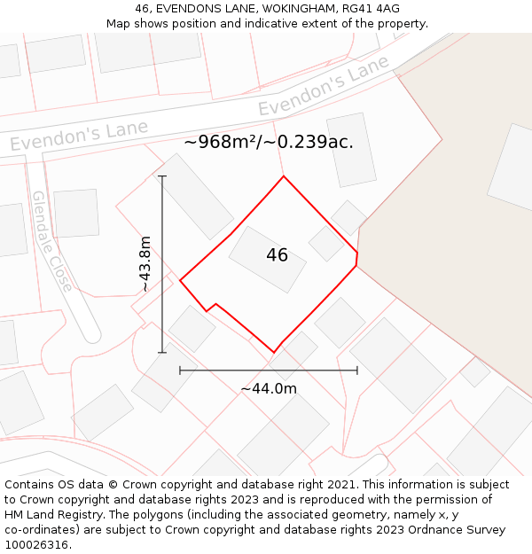 46, EVENDONS LANE, WOKINGHAM, RG41 4AG: Plot and title map