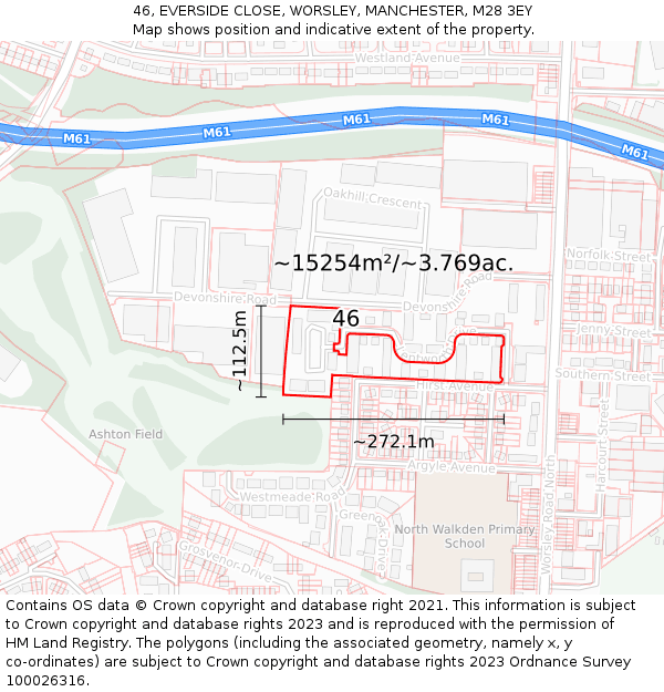 46, EVERSIDE CLOSE, WORSLEY, MANCHESTER, M28 3EY: Plot and title map