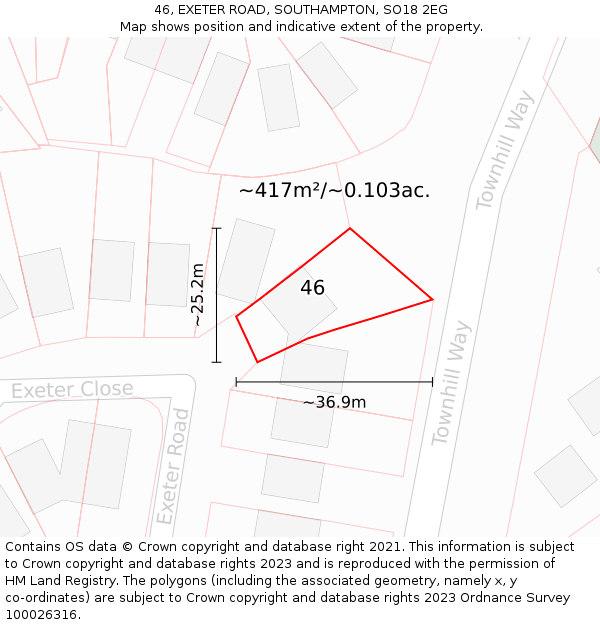 46, EXETER ROAD, SOUTHAMPTON, SO18 2EG: Plot and title map