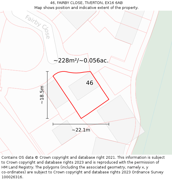 46, FAIRBY CLOSE, TIVERTON, EX16 6AB: Plot and title map