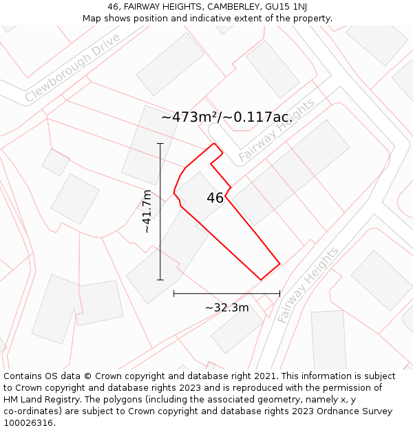 46, FAIRWAY HEIGHTS, CAMBERLEY, GU15 1NJ: Plot and title map