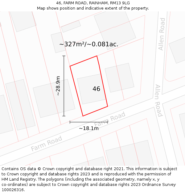 46, FARM ROAD, RAINHAM, RM13 9LG: Plot and title map