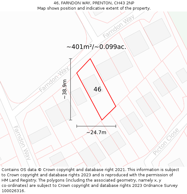 46, FARNDON WAY, PRENTON, CH43 2NP: Plot and title map