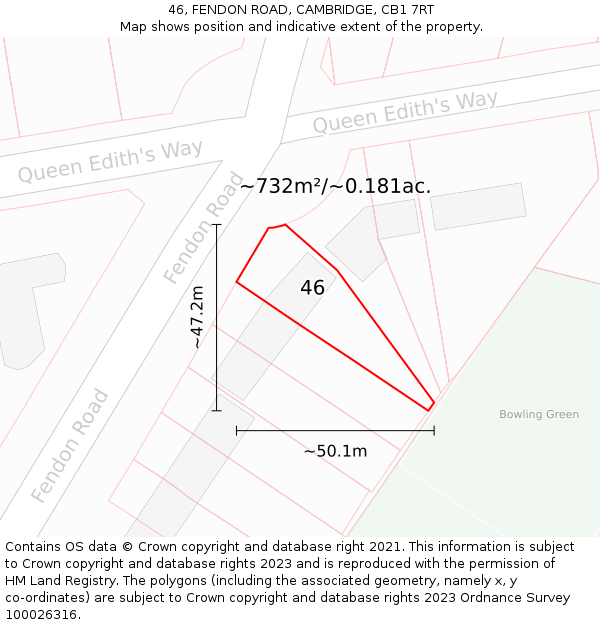 46, FENDON ROAD, CAMBRIDGE, CB1 7RT: Plot and title map