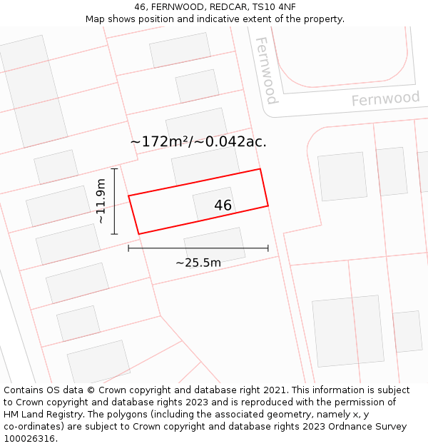 46, FERNWOOD, REDCAR, TS10 4NF: Plot and title map