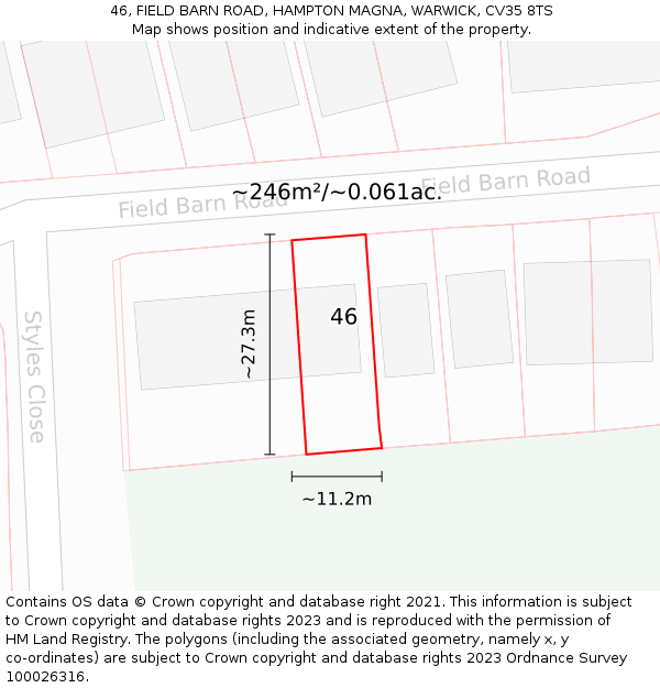 46, FIELD BARN ROAD, HAMPTON MAGNA, WARWICK, CV35 8TS: Plot and title map