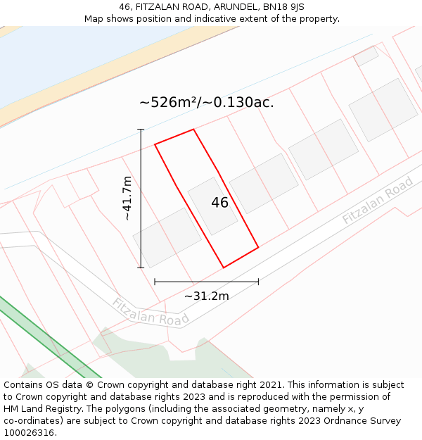 46, FITZALAN ROAD, ARUNDEL, BN18 9JS: Plot and title map