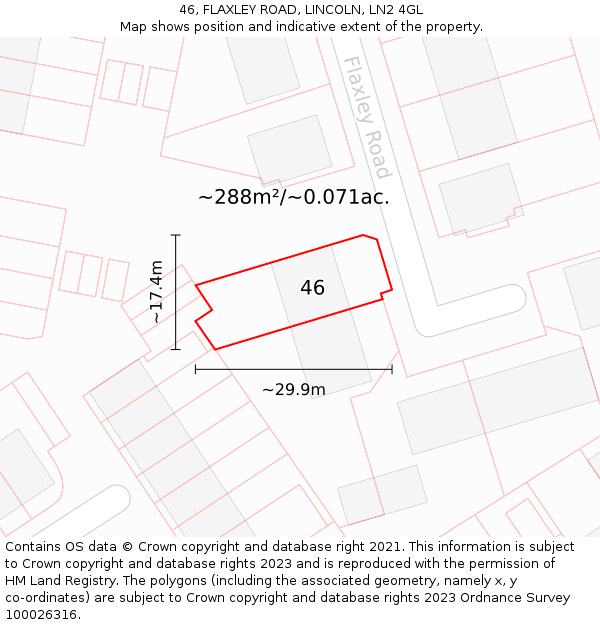 46, FLAXLEY ROAD, LINCOLN, LN2 4GL: Plot and title map