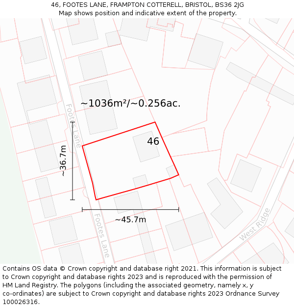 46, FOOTES LANE, FRAMPTON COTTERELL, BRISTOL, BS36 2JG: Plot and title map