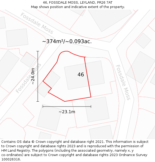 46, FOSSDALE MOSS, LEYLAND, PR26 7AT: Plot and title map