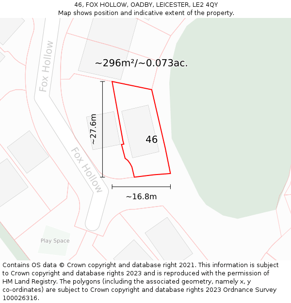 46, FOX HOLLOW, OADBY, LEICESTER, LE2 4QY: Plot and title map
