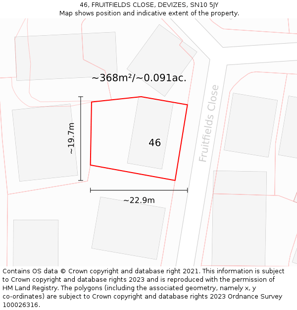 46, FRUITFIELDS CLOSE, DEVIZES, SN10 5JY: Plot and title map