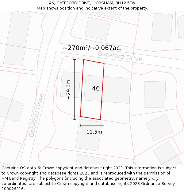 46, GATEFORD DRIVE, HORSHAM, RH12 5FW: Plot and title map