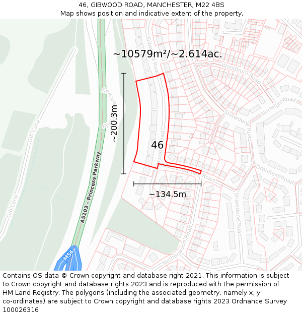 46, GIBWOOD ROAD, MANCHESTER, M22 4BS: Plot and title map