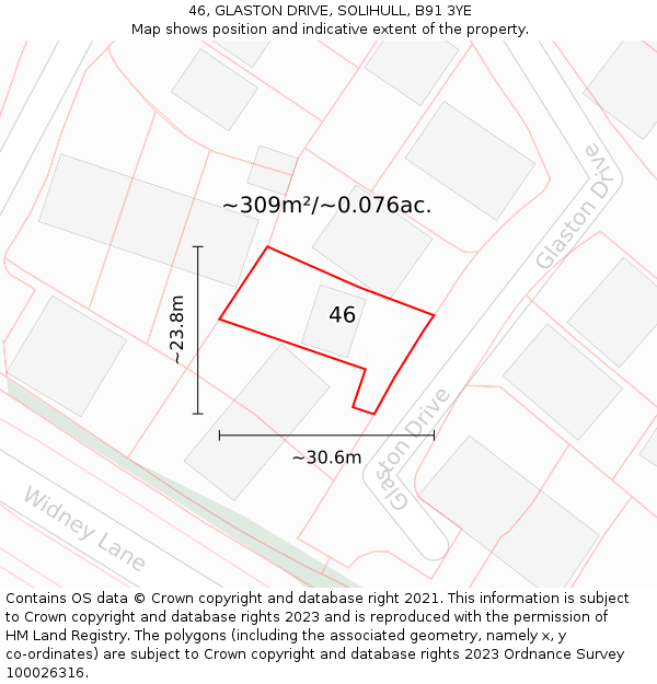 46, GLASTON DRIVE, SOLIHULL, B91 3YE: Plot and title map