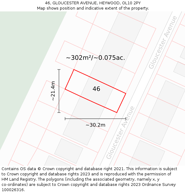 46, GLOUCESTER AVENUE, HEYWOOD, OL10 2PY: Plot and title map