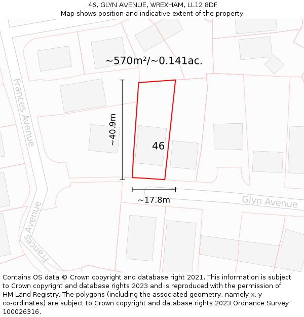 46, GLYN AVENUE, WREXHAM, LL12 8DF: Plot and title map