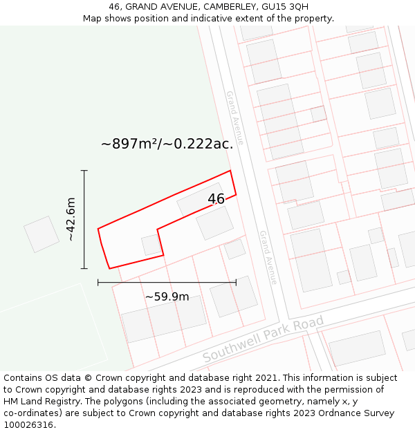 46, GRAND AVENUE, CAMBERLEY, GU15 3QH: Plot and title map